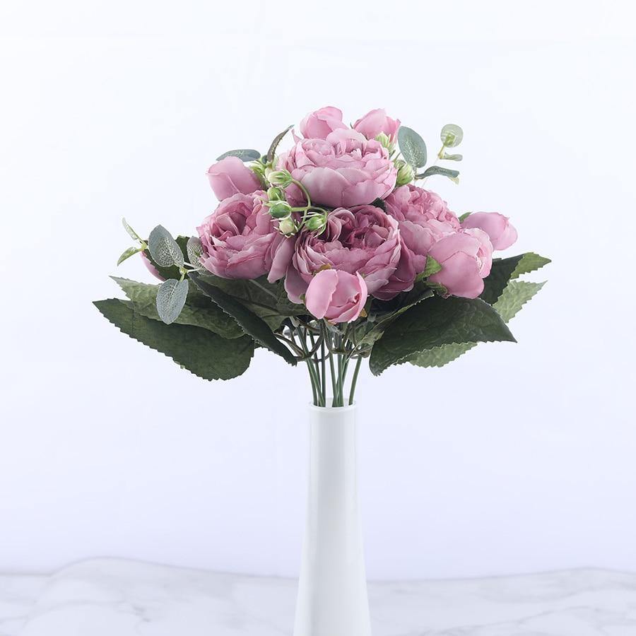 12-Inch Silk Faux Peonies, 9-Piece Artificial Flowers Set