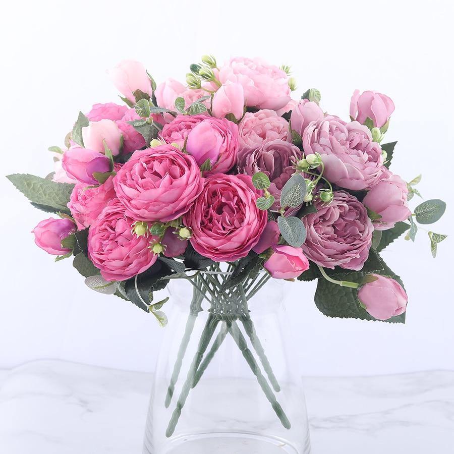 12-Inch Silk Faux Peonies, 9-Piece Artificial Flowers Set