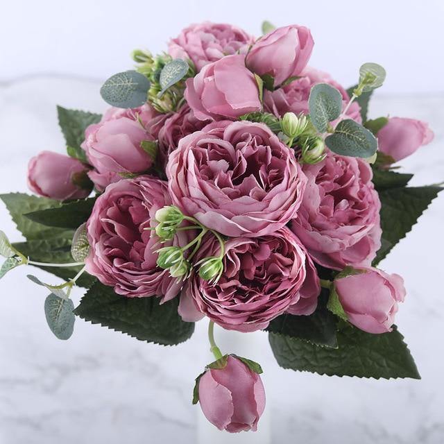 12-Inch Silk Faux Peonies, 9-Piece Artificial Flowers Set