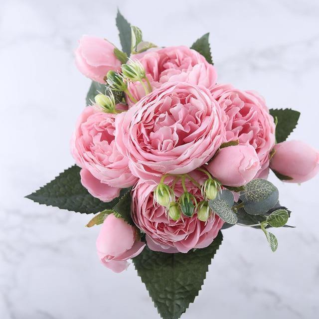12-Inch Silk Faux Peonies, 9-Piece Artificial Flowers Set