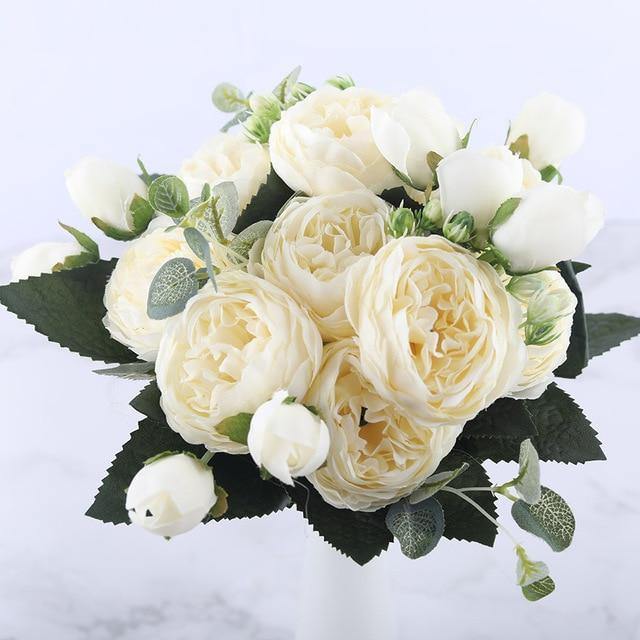 12-Inch Silk Faux Peonies, 9-Piece Artificial Flowers Set