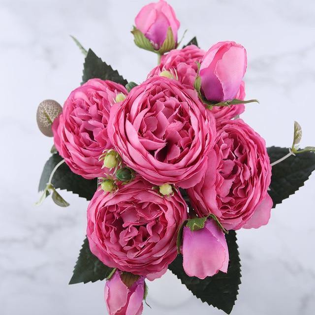 12-Inch Silk Faux Peonies, 9-Piece Artificial Flowers Set