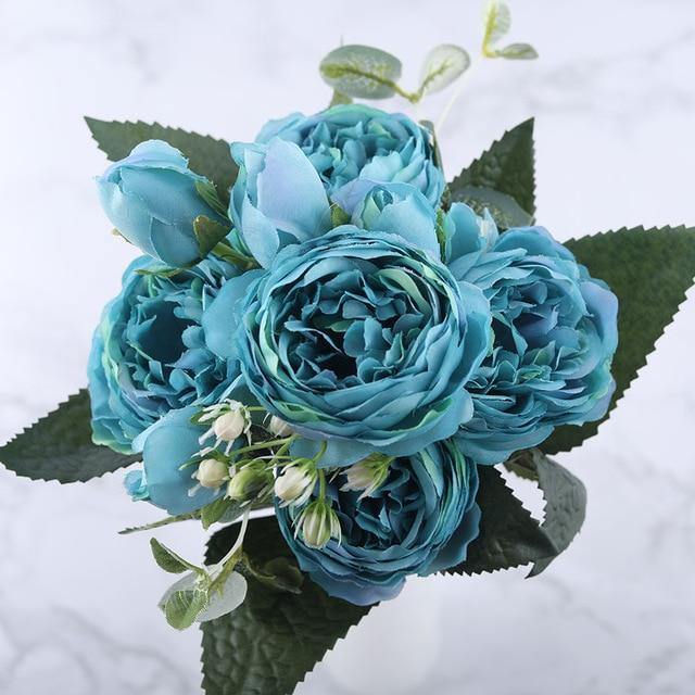 12-Inch Silk Faux Peonies, 9-Piece Artificial Flowers Set