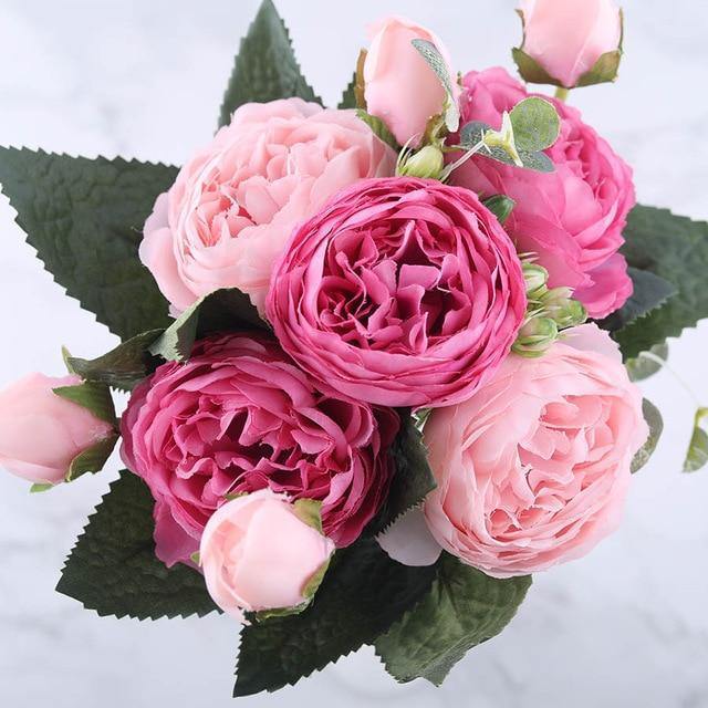 12-Inch Silk Faux Peonies, 9-Piece Artificial Flowers Set