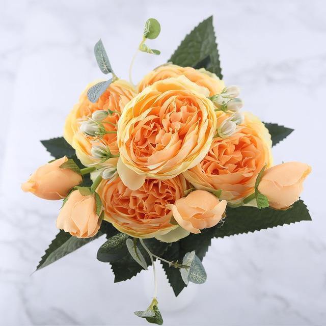 12-Inch Silk Faux Peonies, 9-Piece Artificial Flowers Set
