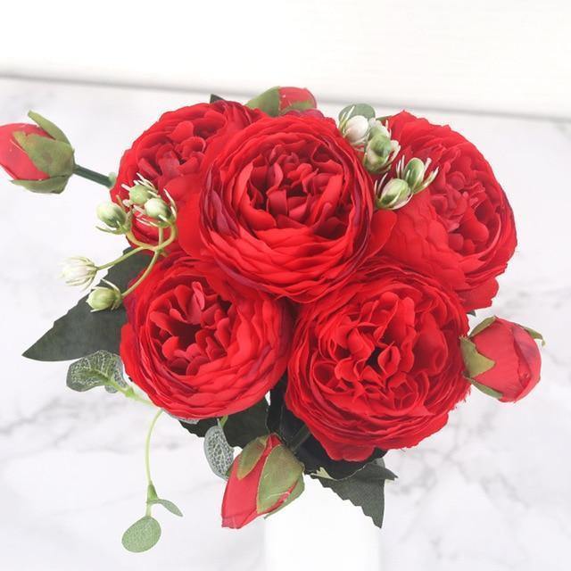 12-Inch Silk Faux Peonies, 9-Piece Artificial Flowers Set