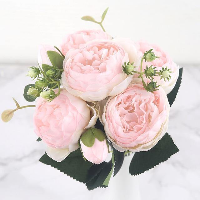 12-Inch Silk Faux Peonies, 9-Piece Artificial Flowers Set
