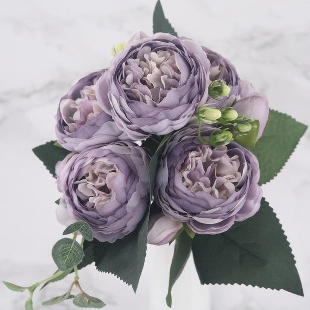12-Inch Silk Faux Peonies, 9-Piece Artificial Flowers Set
