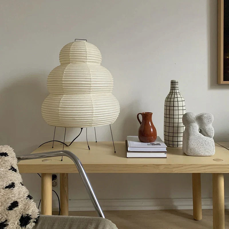 Floor Lamp With Rice Paper Shade In Layered Design