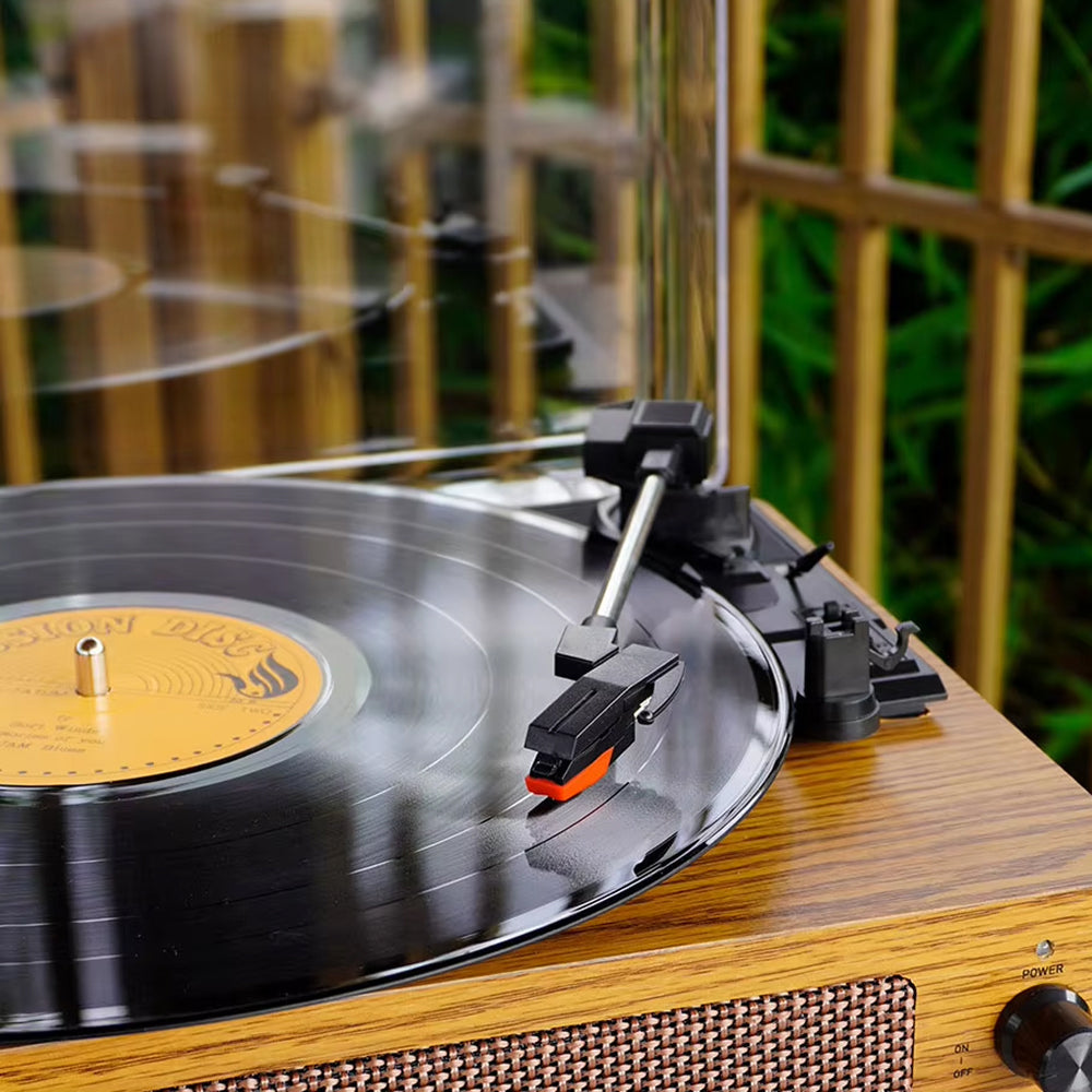 Tocadiscos de vinilo con Bluetooth y altavoces integrados, parada automática