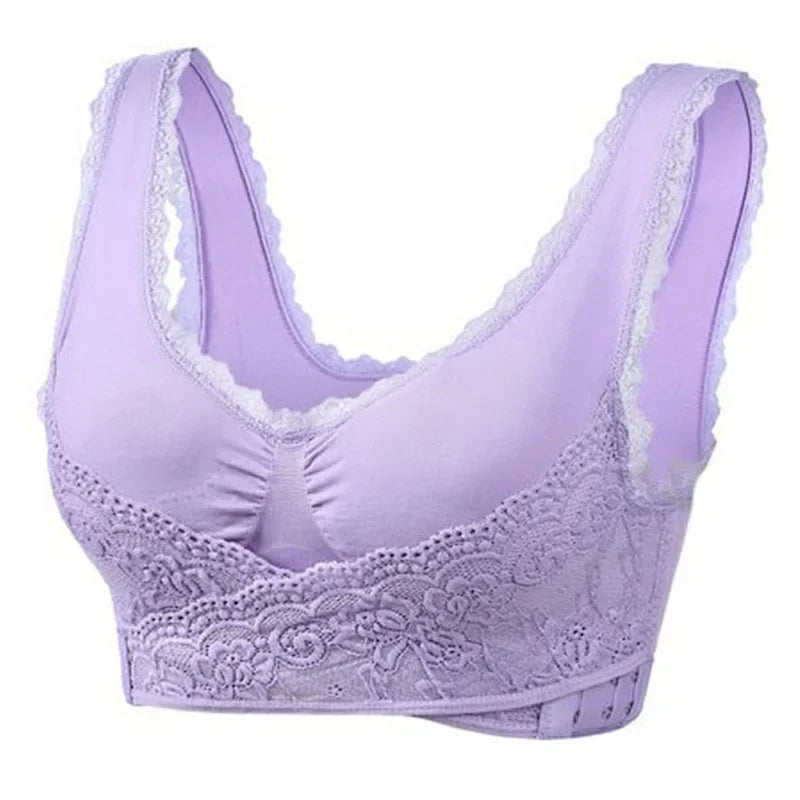 Trådløs frontkryds-lace-bh med justerbar sidebøjle