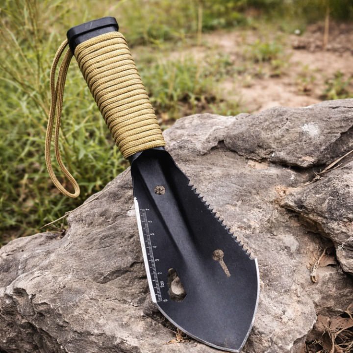 Compact Garden Shovel With Hardened Steel And Serrated Edge For Multiple Tasks