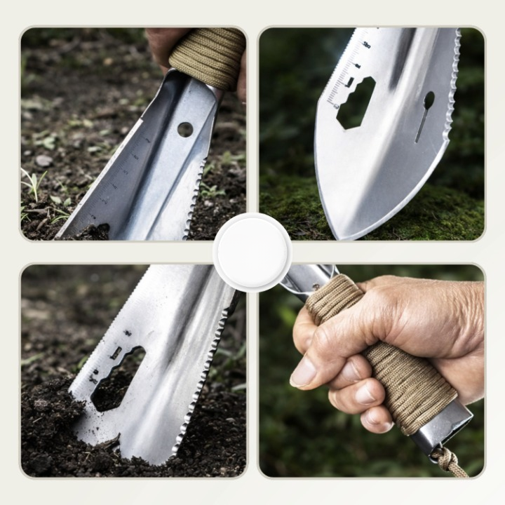 Compact Garden Shovel With Hardened Steel And Serrated Edge For Multiple Tasks