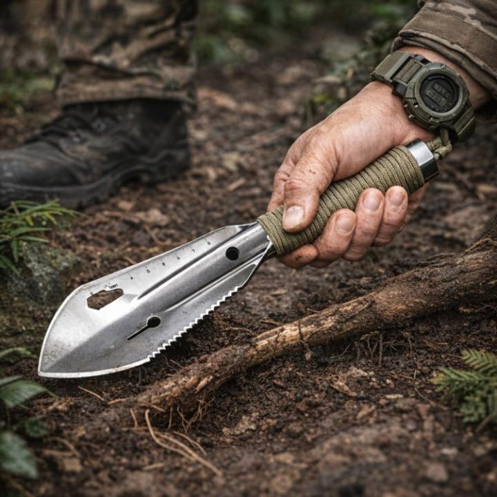 Compact Garden Shovel With Hardened Steel And Serrated Edge For Multiple Tasks