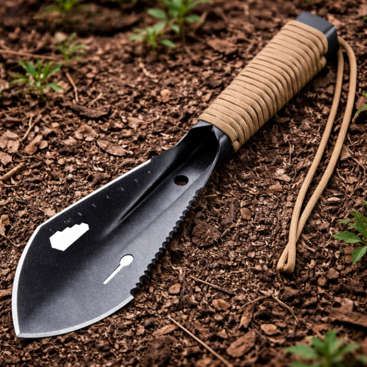 Compact Garden Shovel With Hardened Steel And Serrated Edge For Multiple Tasks