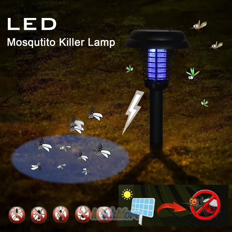 Solcellsdriven LED-mygglampa med UV-ljus och automatisk funktion