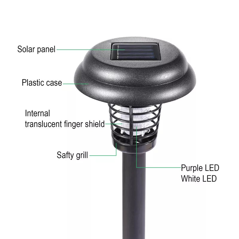 Solcellsdriven LED-mygglampa med UV-ljus och automatisk funktion