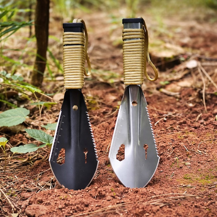 Compact Garden Shovel With Hardened Steel And Serrated Edge For Multiple Tasks