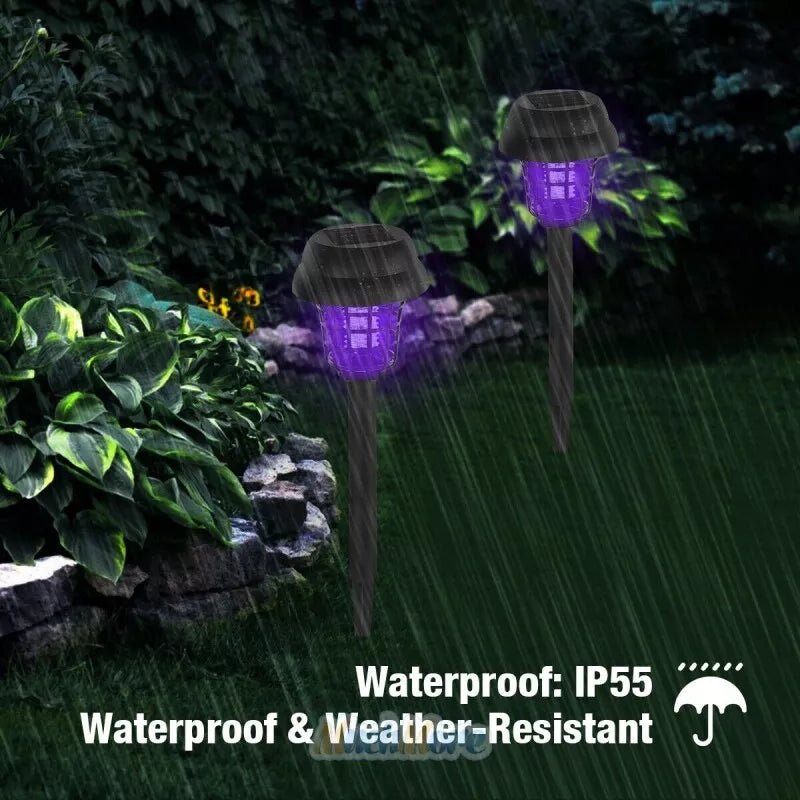 Solcellsdriven LED-mygglampa med UV-ljus och automatisk funktion