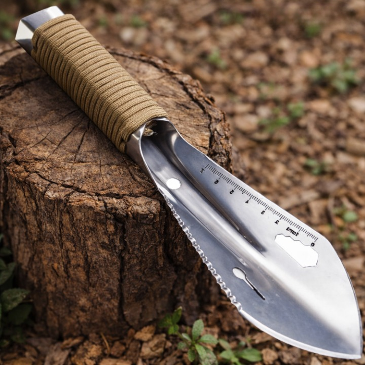 Compact Garden Shovel With Hardened Steel And Serrated Edge For Multiple Tasks