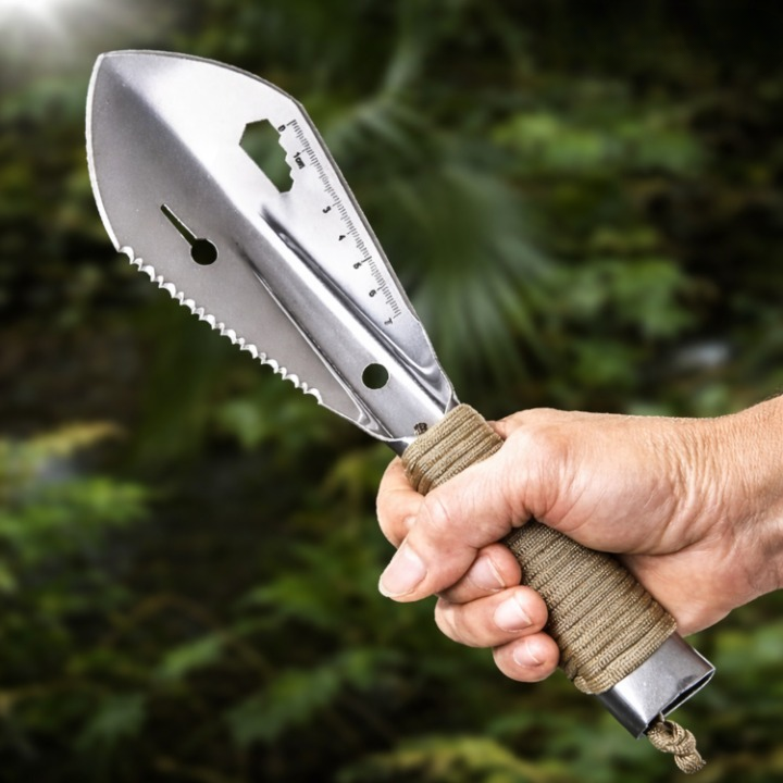 Compact Garden Shovel With Hardened Steel And Serrated Edge For Multiple Tasks