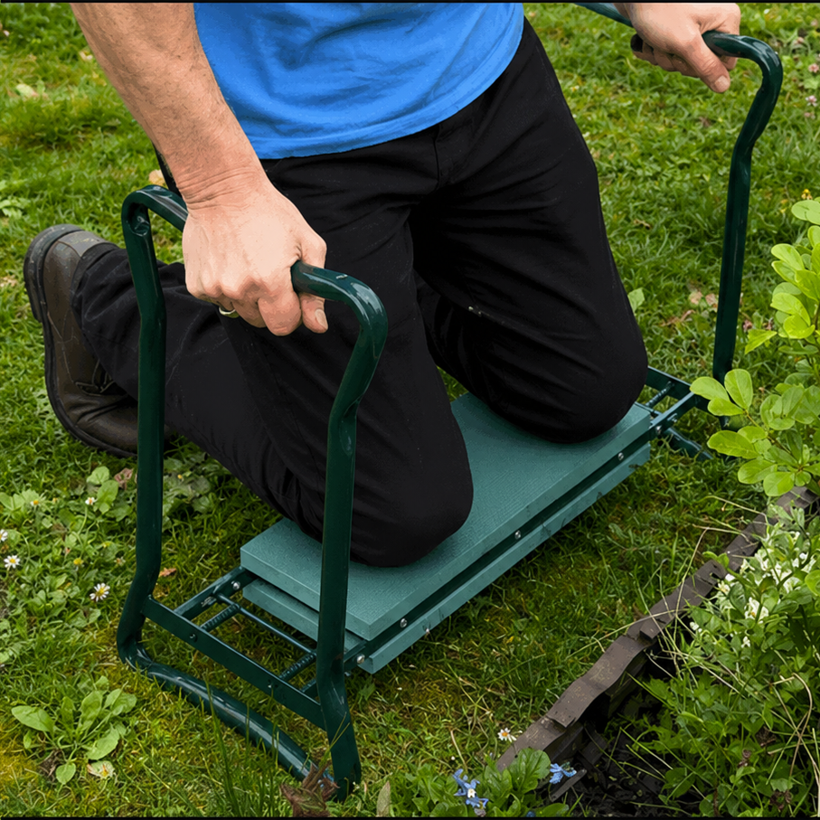 2-in-1 Kniebank mit gepolstertem Sitz und Knieschoner für die Gartenarbeit