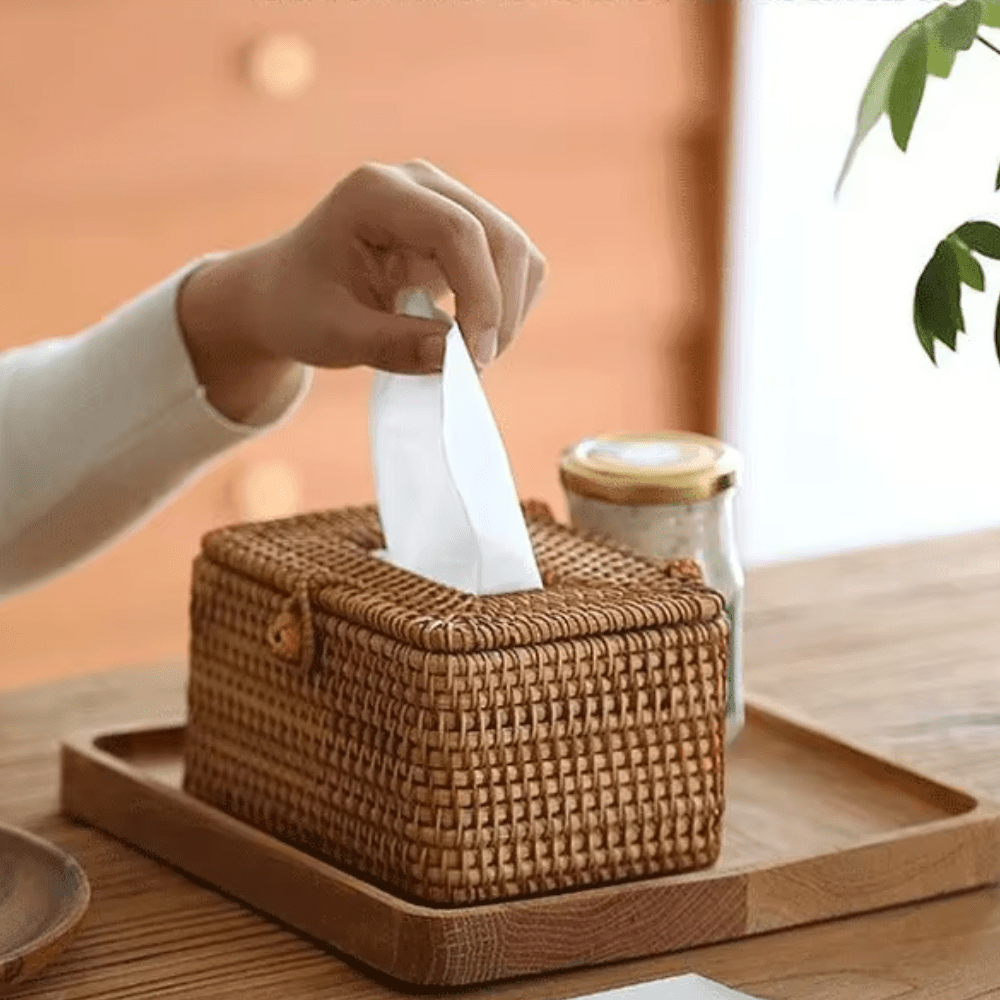 DECORATT Rattan Look Holder For Tissue Box With Handcrafted Style