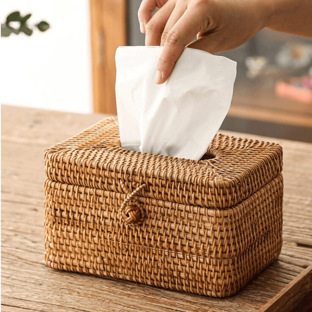 DECORATT Rattan Look Holder For Tissue Box With Handcrafted Style