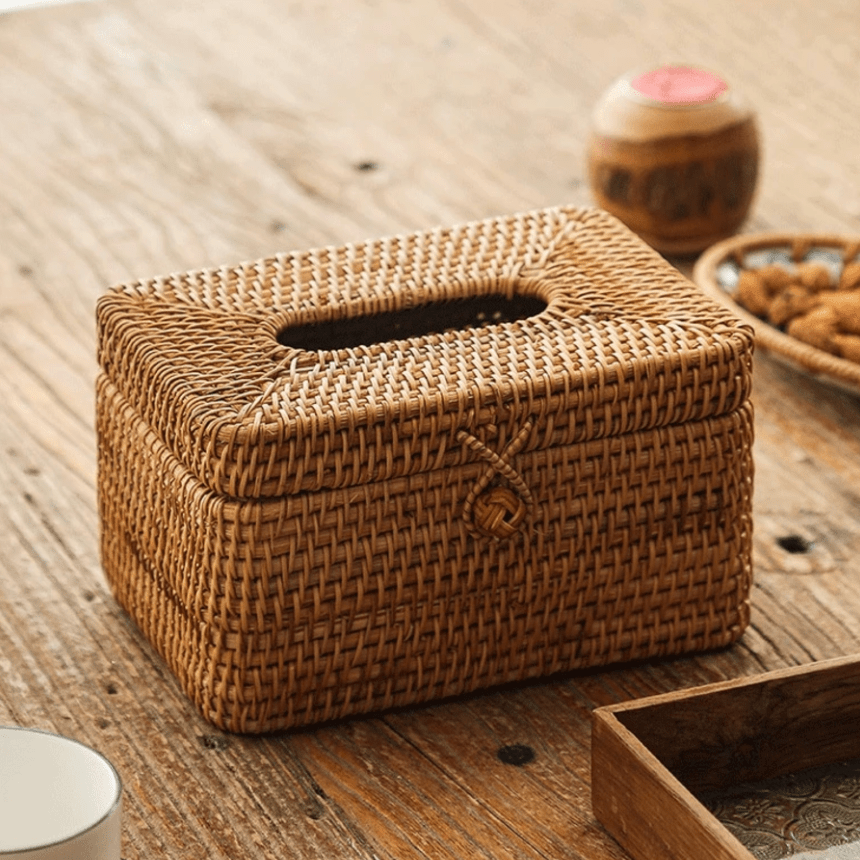 DECORATT Rattan Look Holder For Tissue Box With Handcrafted Style