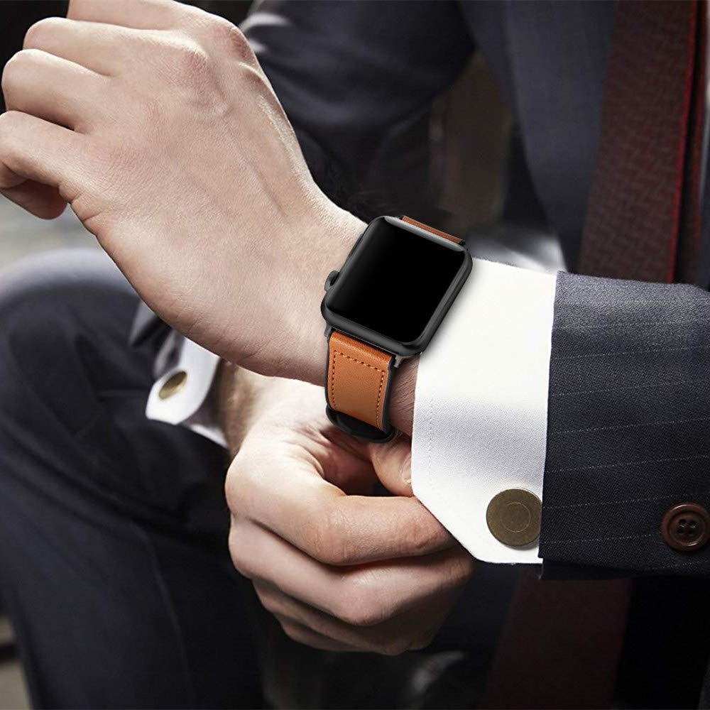 Apple Watch-rem med læderudvendigt og silikonefor til mænd