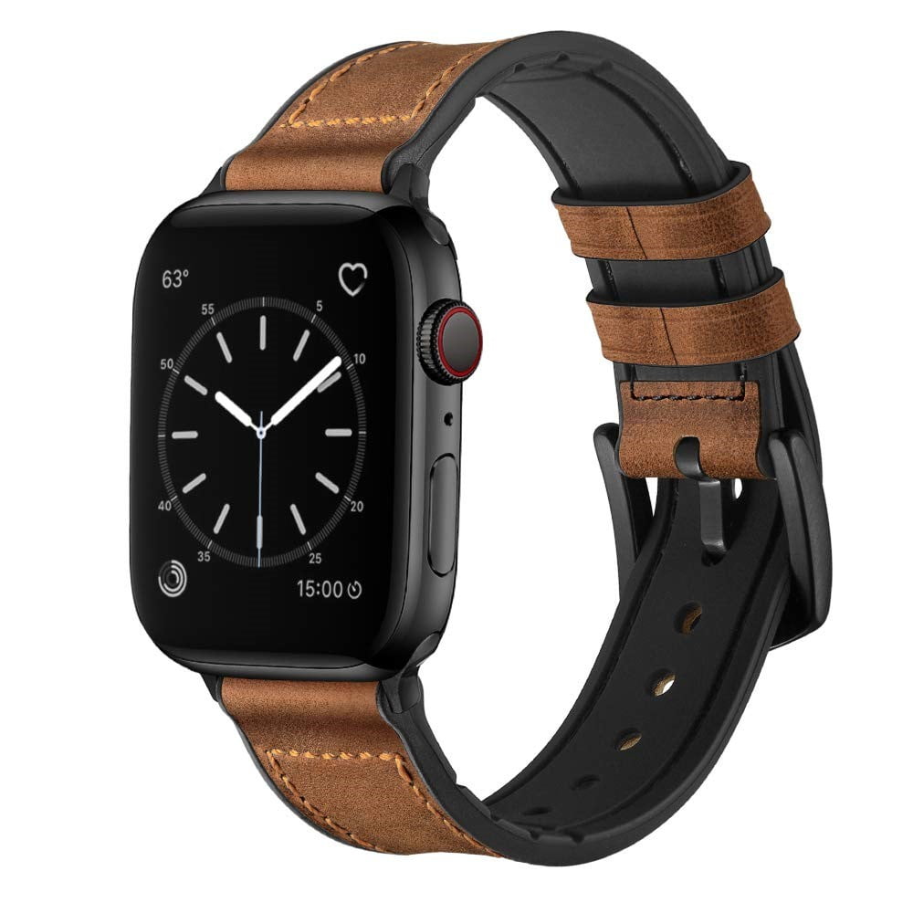 Apple Watch-rem med læderudvendigt og silikonefor til mænd
