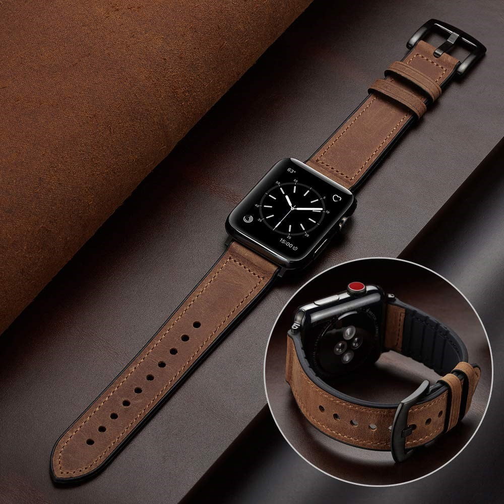 Apple Watch-rem med læderudvendigt og silikonefor til mænd