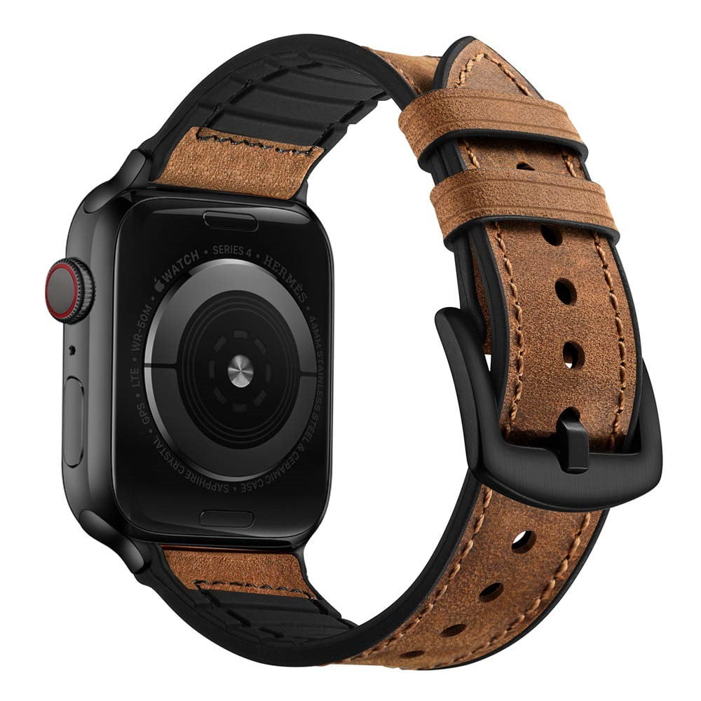 Apple Watch-rem med læderudvendigt og silikonefor til mænd