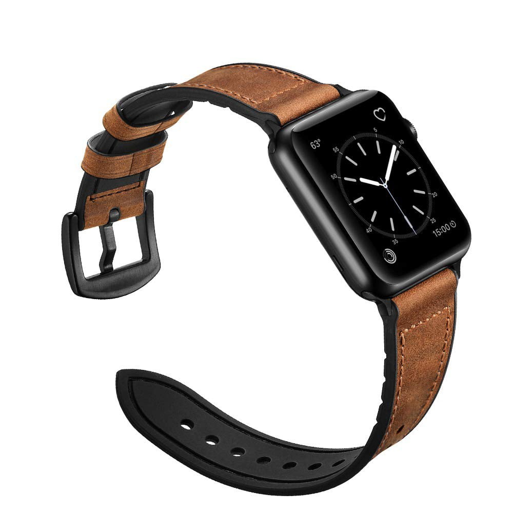 Apple Watch-rem med læderudvendigt og silikonefor til mænd