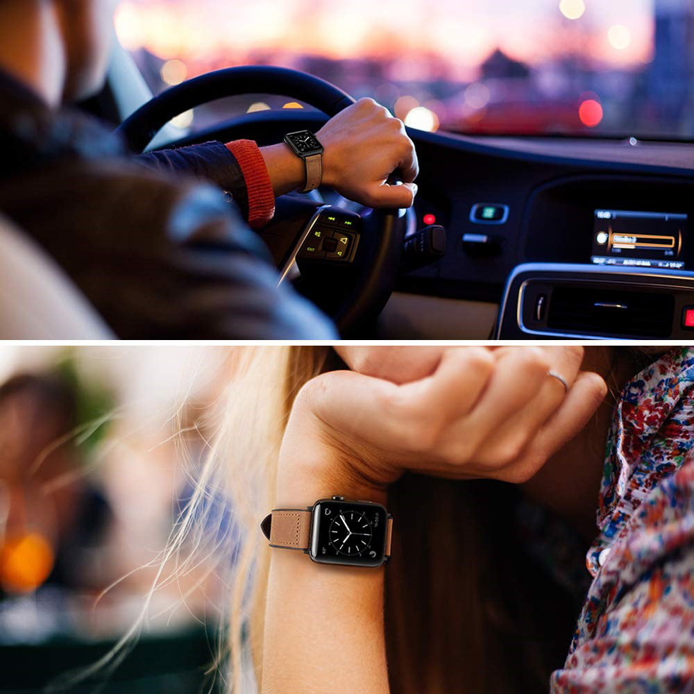Apple Watch-rem med læderudvendigt og silikonefor til mænd