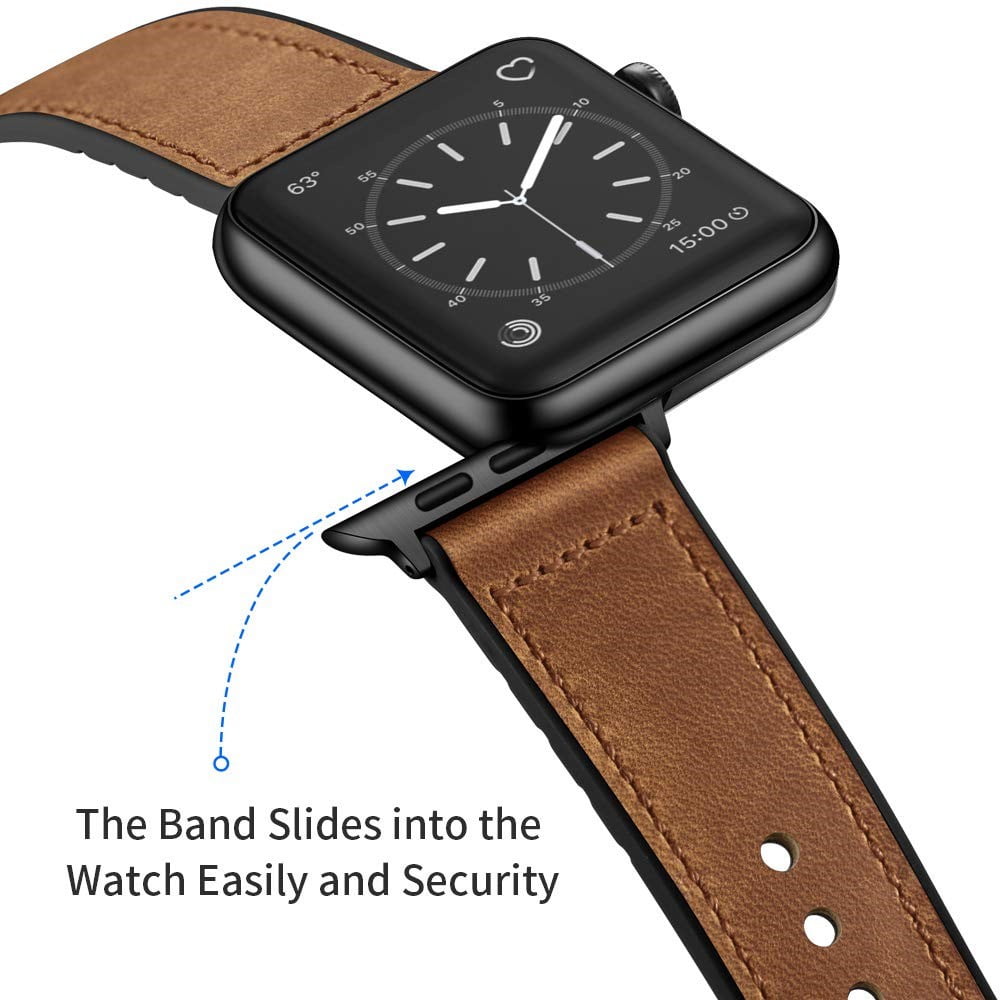 Apple Watch-rem med læderudvendigt og silikonefor til mænd