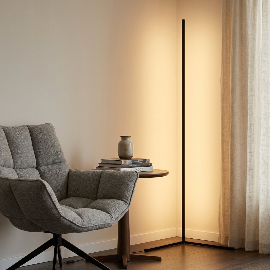 Hjørne LED Gulvlampe Med RGB Og Dimmbar Opp Ned Belysning Minimalistisk 142cm