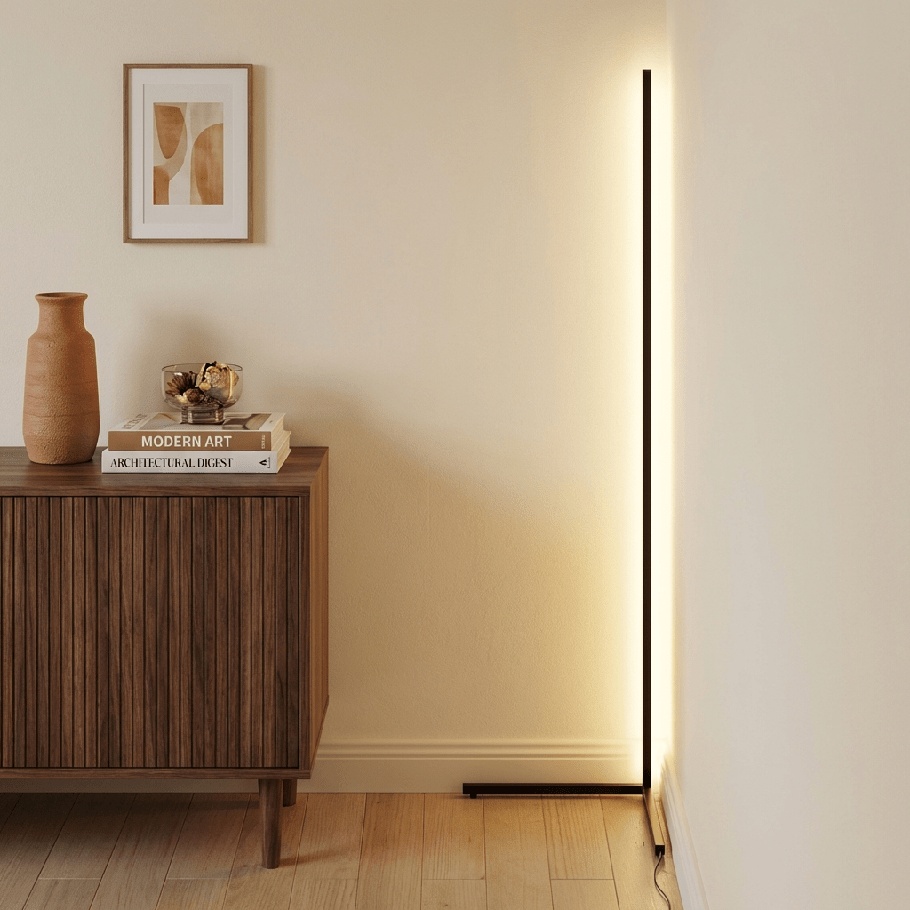 Hjørne LED Gulvlampe Med RGB Og Dimmbar Opp Ned Belysning Minimalistisk 142cm