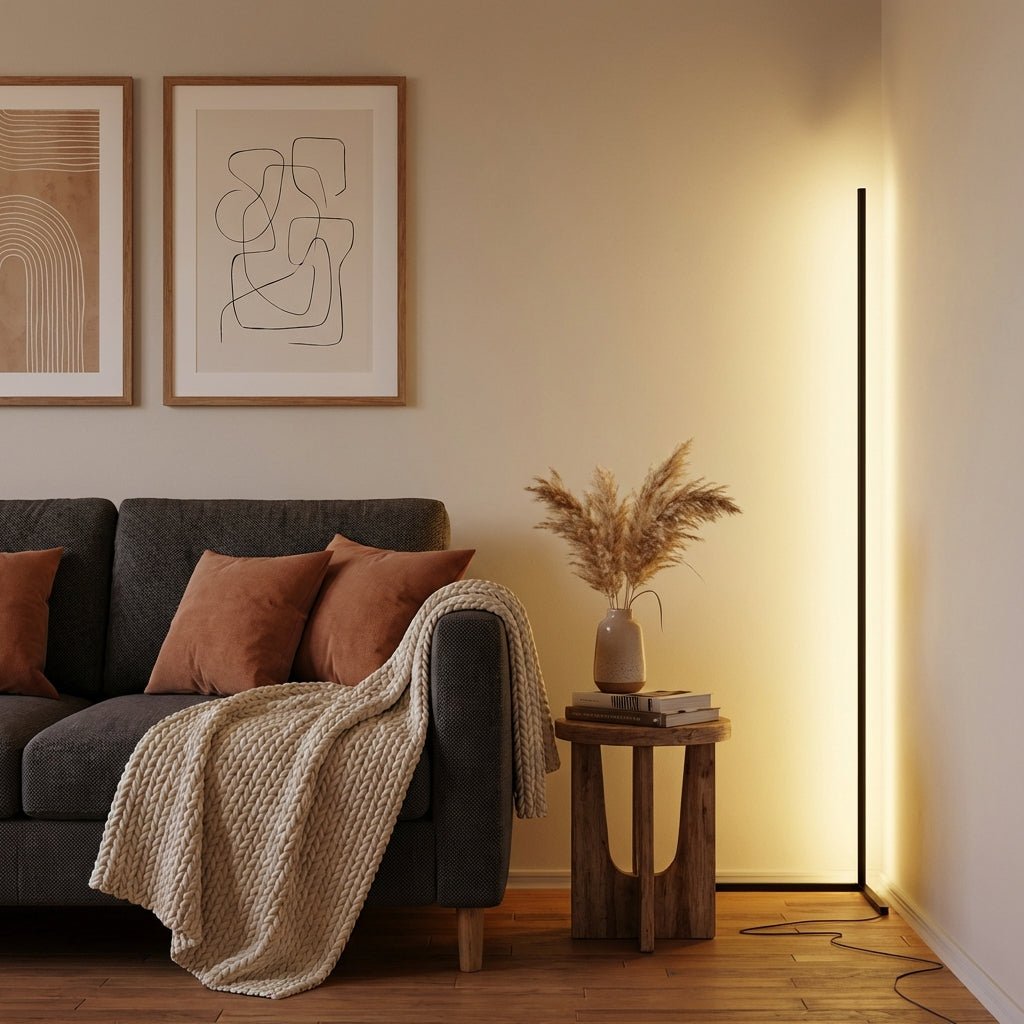 Hjørne LED Gulvlampe Med RGB Og Dimmbar Opp Ned Belysning Minimalistisk 142cm