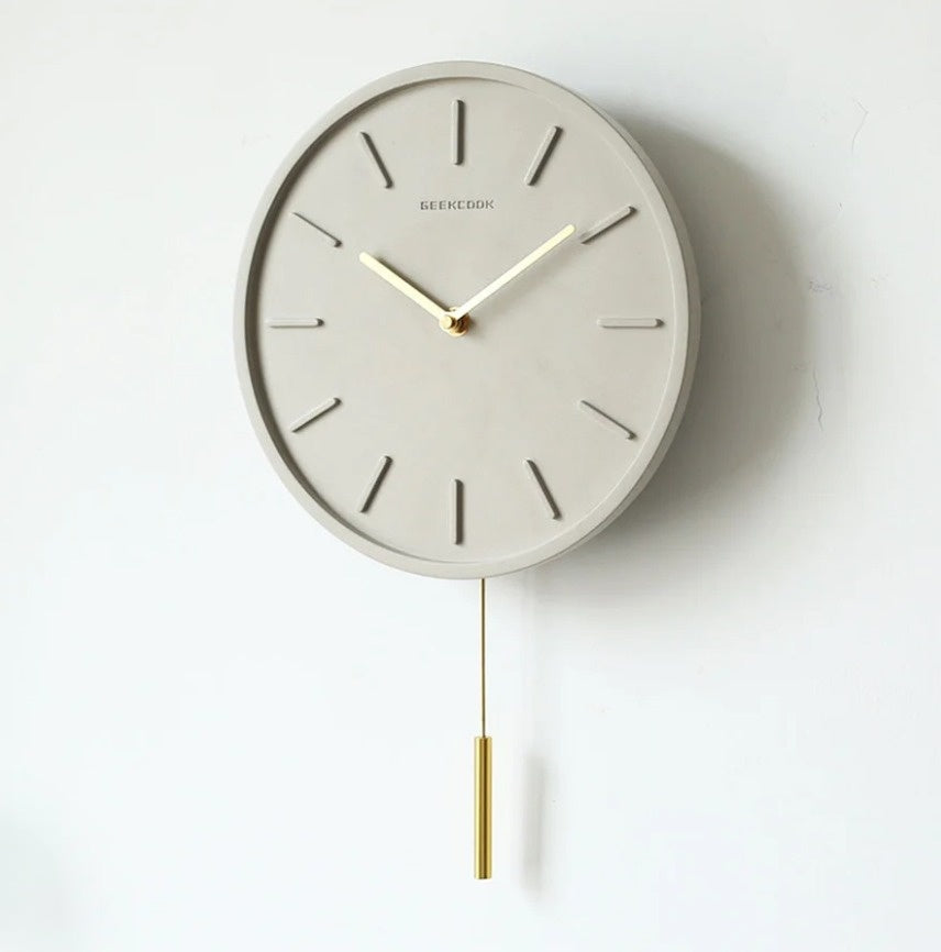 Lundra | Scandinavian Cement Wall Clock With Metal Pendant | Orntli