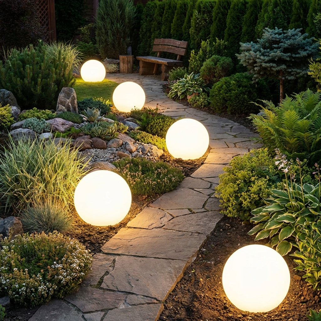 Sfærisk Hagebelysning Med RGB LED Stemningslys Og Vanntett Oppladbar Kule