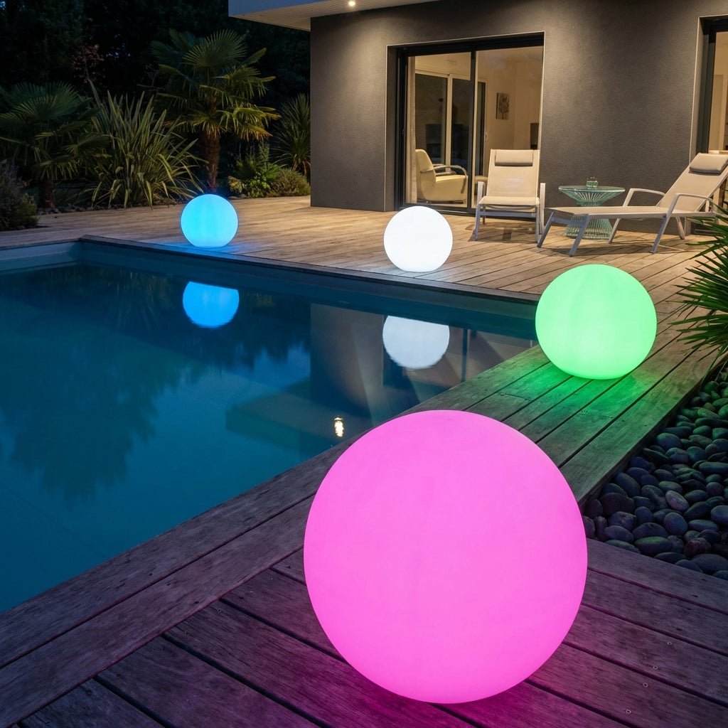Sfærisk Hagebelysning Med RGB LED Stemningslys Og Vanntett Oppladbar Kule