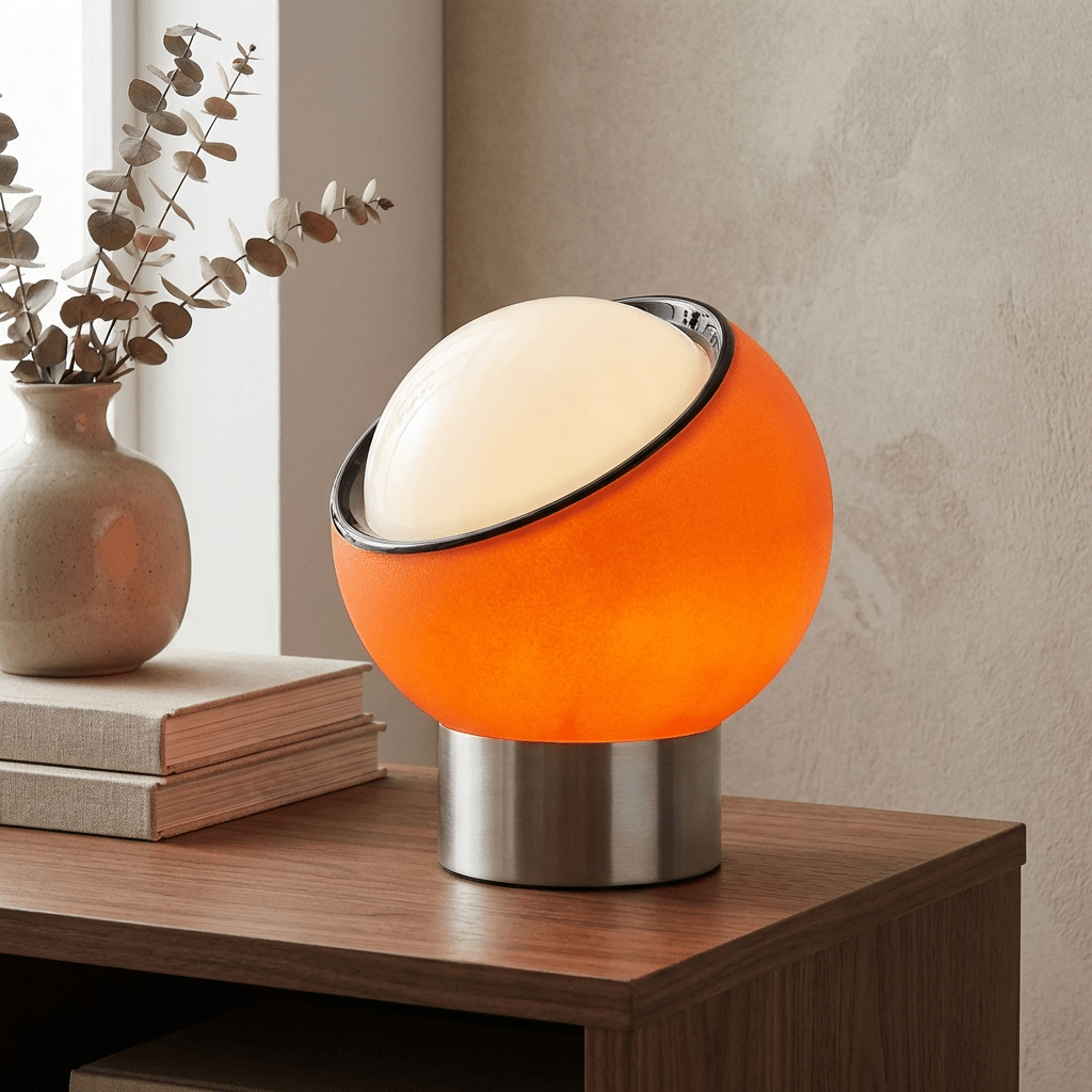Lampe de table LED en verre opale avec base en acier inoxydable pour chambre et salon