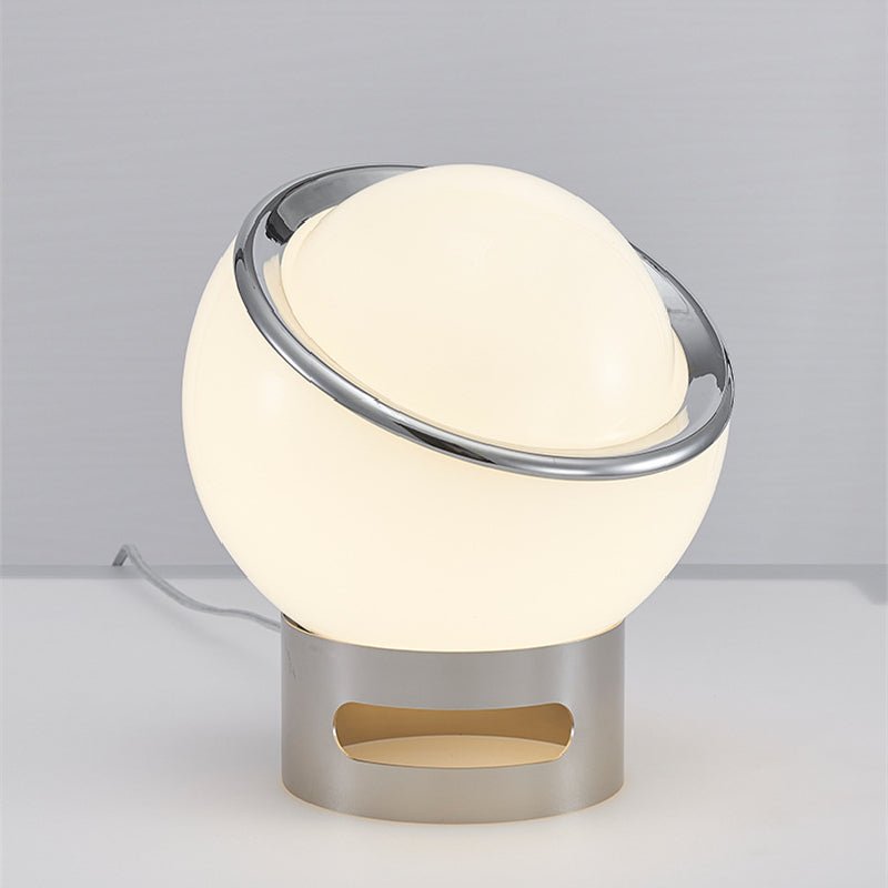 Lampe de table LED en verre opale avec base en acier inoxydable pour chambre et salon