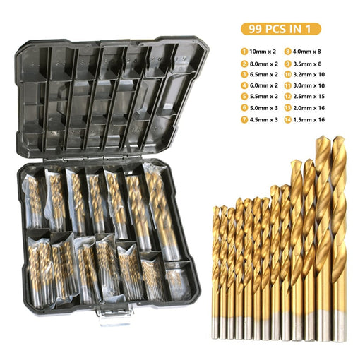Kit de brocas con recubrimiento de titanio de 99 piezas y punta de 135 grados | compagnien