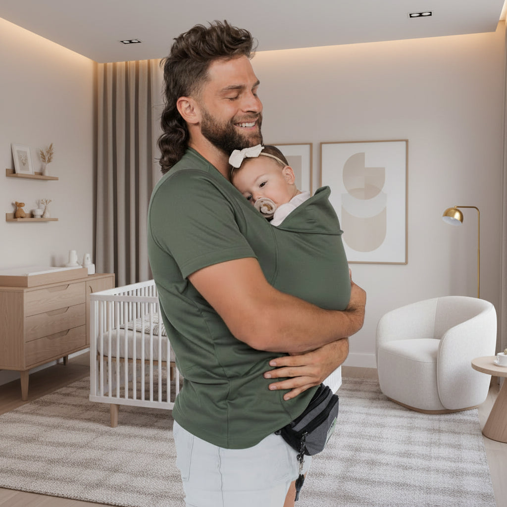 Portabebés tipo camiseta con soporte ergonómico y comodidad transpirable para padres