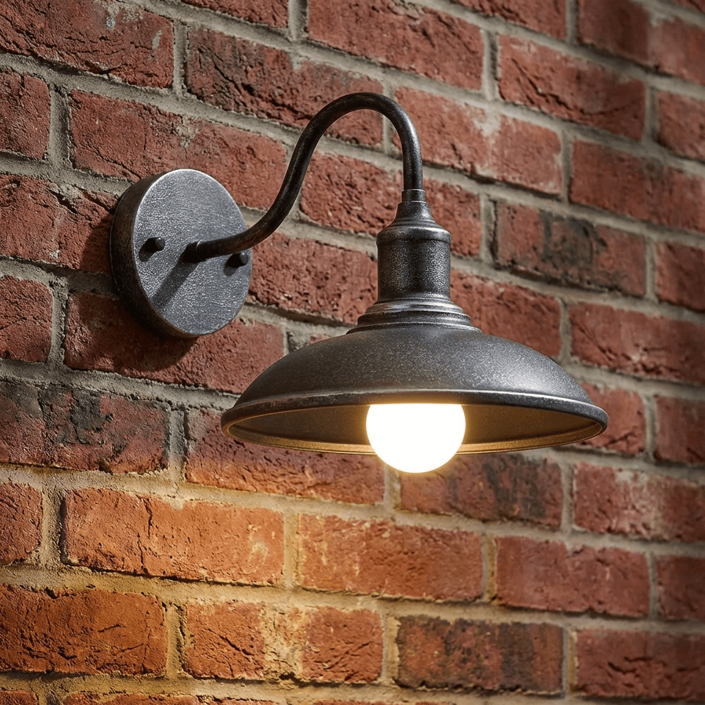 فانوس حائط خارجي كلاسيكي مع ذراع حديد صناعي LED وغطاء على شكل وعاء