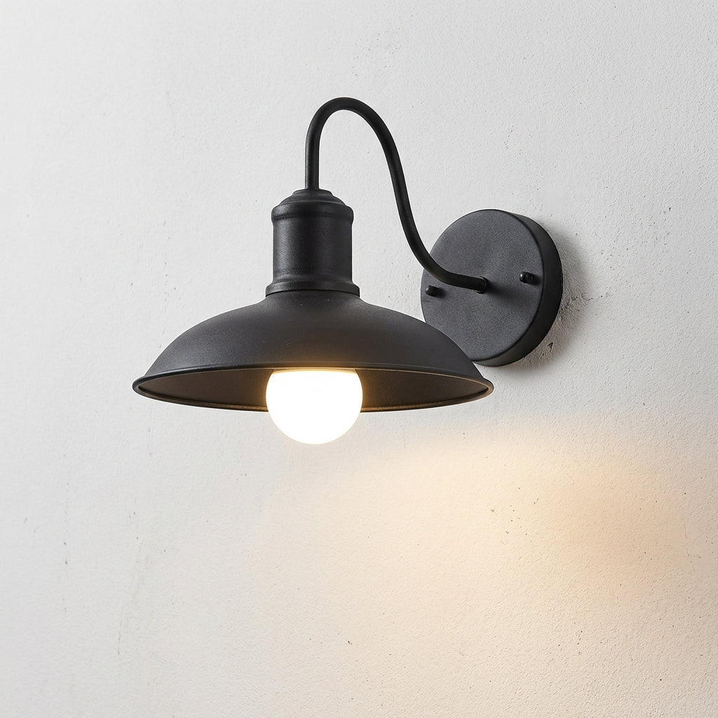 فانوس حائط خارجي كلاسيكي مع ذراع حديد صناعي LED وغطاء على شكل وعاء