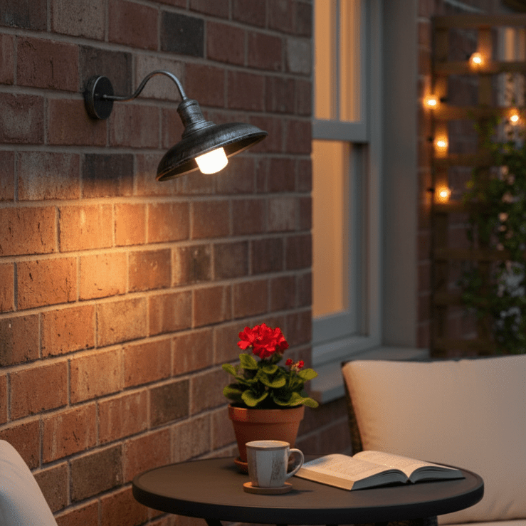 فانوس حائط خارجي كلاسيكي مع ذراع حديد صناعي LED وغطاء على شكل وعاء