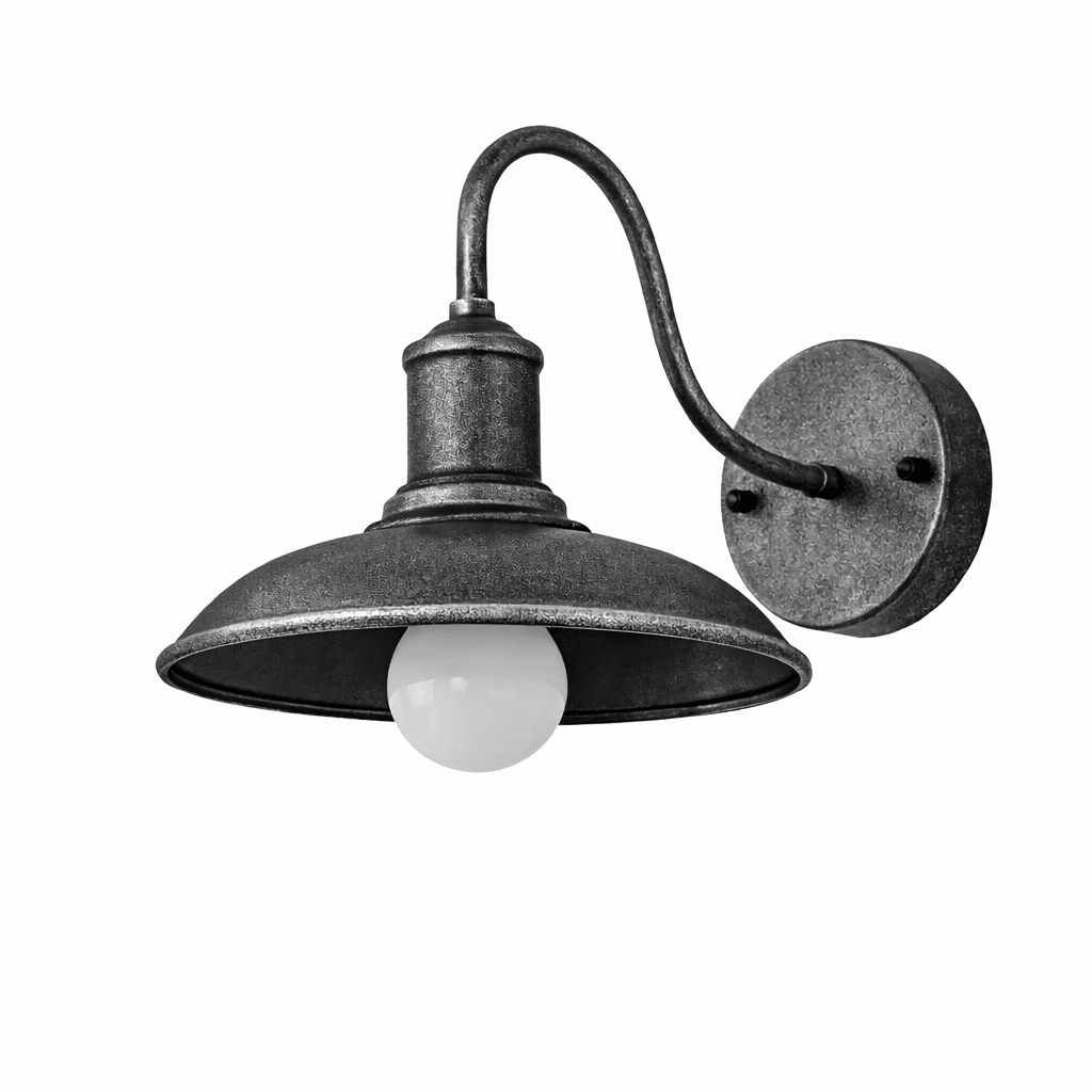 فانوس حائط خارجي كلاسيكي مع ذراع حديد صناعي LED وغطاء على شكل وعاء